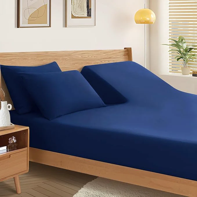 Recyclable SiinvdaBZX Split Top King Fitted Sheet Only for Adjustable Bed Ultra-Soft Microfiber 34 Inch Top Split Head Sheets Half Split King Bottom Sheet Fits 14 quot -16 quot Deep Pocket Navy Blue Long-Lasting