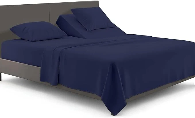 SGI bedding Adjustable Split Head Flex Top King 28 quot Microfiber Sheet Set – Ultra Soft Cooling amp Deep Pocket 15 Fitted 4-Piece Breathable amp Durable Bedding Set for Split King Beds -Navy Blue Premium