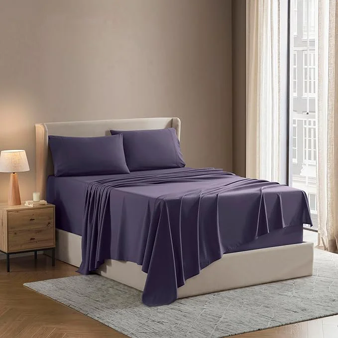 Professional Nestl Sheet Set – 4Piece Full XL Size Microfiber Double Brushed Purple Hotel Luxury Extra Soft Bedding amp Pillowcases Solid