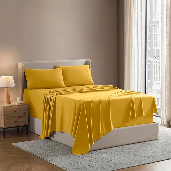 Refined Nestl Split King Sheet Set – 1800 Ultra-Soft Microfiber Bed Sheets – Double Brushed – Deep Pockets – Easy Fit – 5 Piece Set – Bed Sheets amp Pillowcases Split King Size Yellow Effective