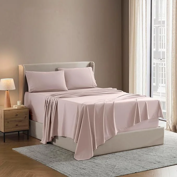 Sustainable Nestl Queen Sheet Set – Luxury 1800 Ultra-Soft Microfiber Bed Sheets – Double Brushed – Deep Pockets – Easy Fit – 4 Piece Set – Bedding Sheets amp Pillowcases Queen Peach Beige Relaxed