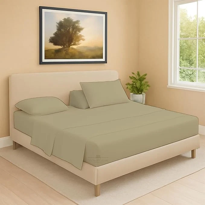 Specialty Split Head Flex 1 Qty Fitted Sheet for Adjustable Bed King 34 quot Split Down from The Top Egyptian Cotton 600 Thread Count 18 quot Deep Pocket Super Soft Wrinkle Beige Superior