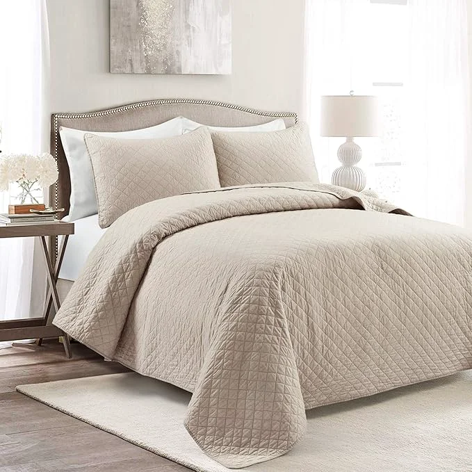 Green Lush Decor Ava Diamond Cotton Quilt California King Size 3 Piece Set King California King Neutral – Beige Bedding Set California King Quilt – Quilts Pure