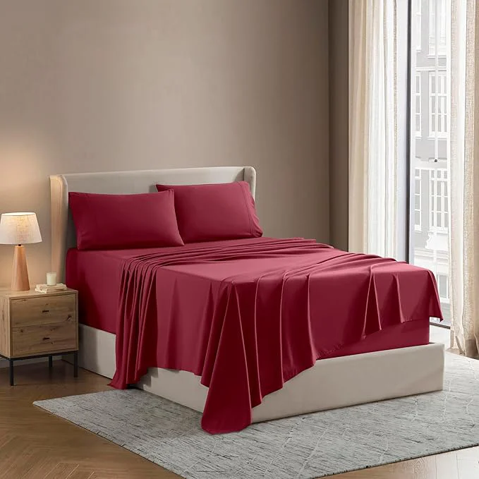 Green Nestl King Sheet Set – Luxury 1800 Ultra-Soft Microfiber King Bed Sheets – Double Brushed – Deep Pockets – Easy Fit – 4 Piece Set – Bedding Sheets amp Pillowcases King Burgundy Red Traditional