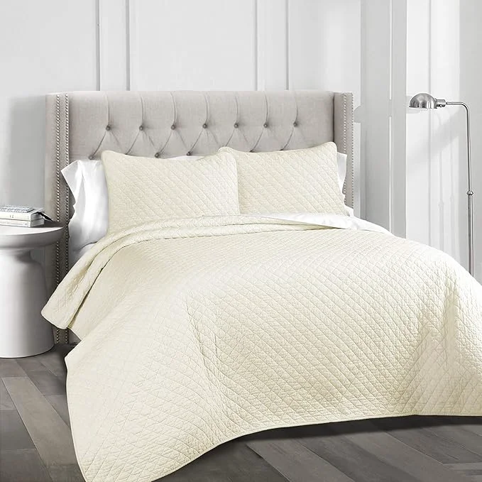 High-Performance Lush Decor Ava Quilt Diamond Pattern Solid 3 Piece Oversized Bedding Blanket Bedspread Set – King – Ivory Trendy