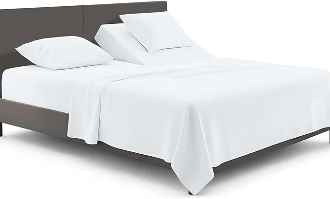 Fast SGI bedding 32 quot King Split Top Flex Head Sheet Set 1800 Threads Flex Top Sheets for Adjustable Bed 4 Piece 15 quot Deep Pocket for Sleep Number Bed – White Classic