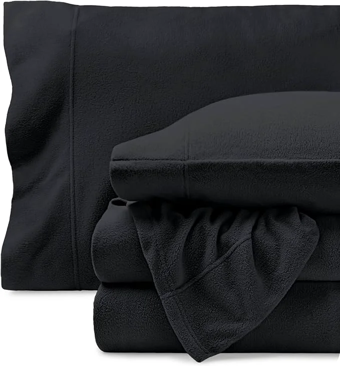 Easy-to-Use Bare Home Super Soft Fleece Sheet Set – Queen Size – Extra Plush Polar Fleece No-Pilling Bed Sheets – All Season Cozy Warmth Queen Black