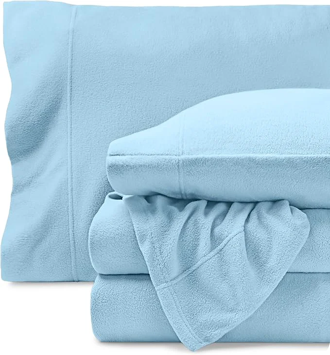 Powerful Bare Home Super Soft Fleece Sheet Set – King Size – Extra Plush Polar Fleece No-Pilling Bed Sheets – All Season Cozy Warmth King Light Blue Recyclable