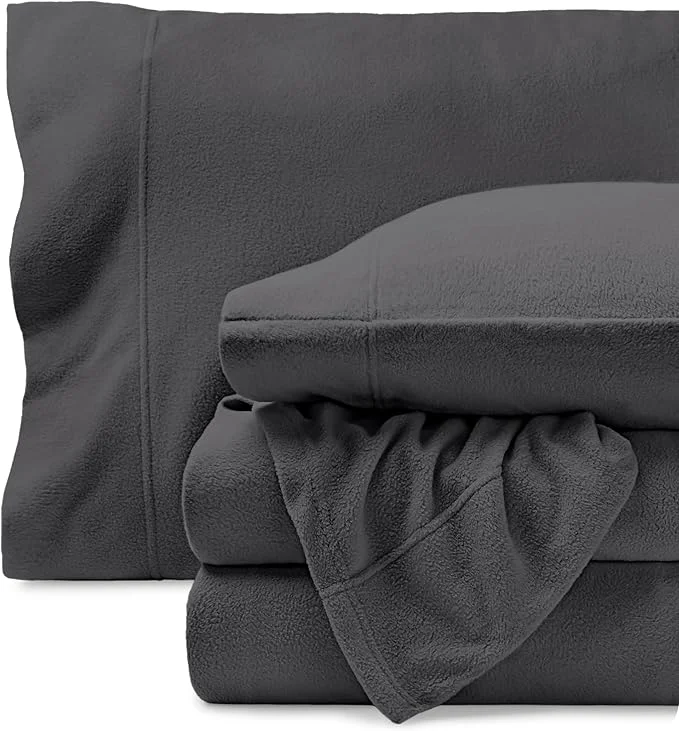 Long-Lasting Bare Home Super Soft Fleece Sheet Set – Full Extra Long Size – Extra Plush Polar Fleece No-Pilling Bed Sheets – All Season Cozy Warmth Full XL Grey Exclusive