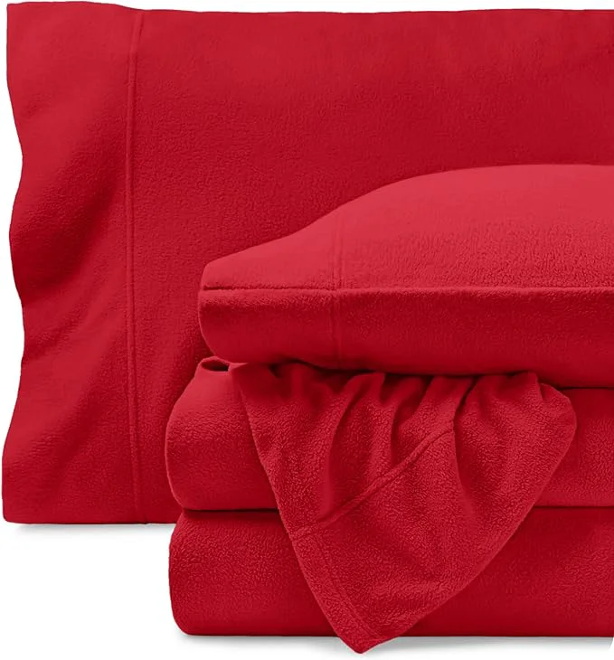Contemporary Bare Home Super Soft Fleece Sheet Set – Twin Extra Long Size – Extra Plush Polar Fleece No-Pilling Bed Sheets – All Season Cozy Warmth Twin XL Red High-End