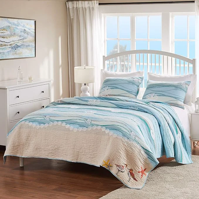 Sophisticated Greenland Home Maui Embroidered Coastal Quilt Set Twin Twin XL 2-Piece Expertly Made