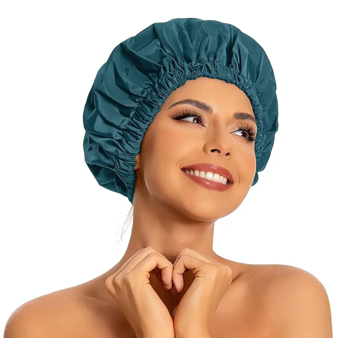 Functional Reusable Shower Cap for Women Large Waterproof Shower Bonnet Pure