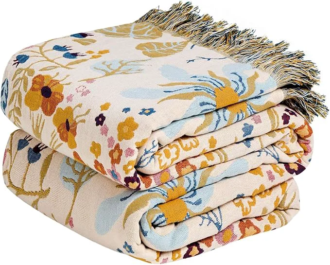 Soft MSGKV Boho Throw Blanket for Bed Cotton Floral Twin Size Couch Blanket 60 quot x80 quot Muslin Spring Breathable Lightweight Farmhouse Blankets All Seasons Durable
