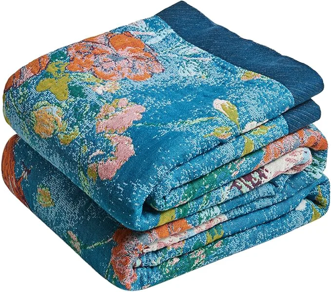 User-Friendly MSGKV Boho Throw Blanket for Couch 50 quot x60 quot Cotton Blanket with Floral and Bird Spring Breathable Lightweight Farmhouse Decorative Blankets for Sofa Muslin All Seasons Convenient