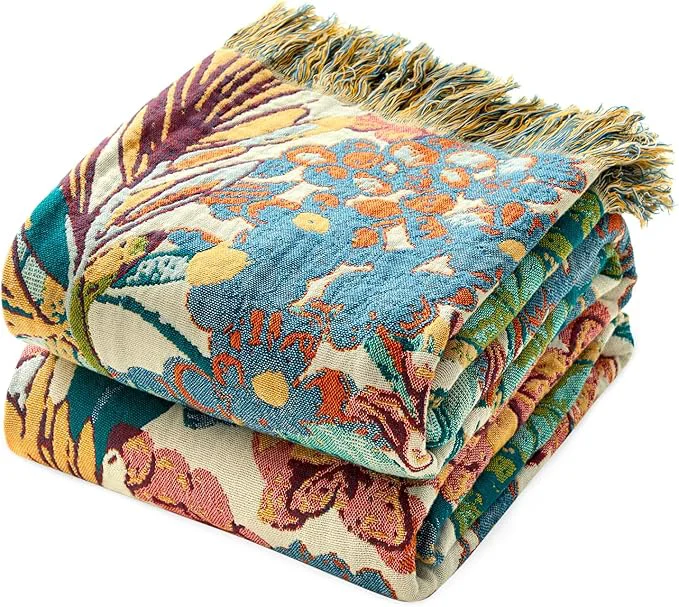 Outstanding MSGKV Boho Throw Blanket for Couch 50 quot x60 quot Cotton Vine Embroidery Blanket Bed Chair Sofa Blankets Muslin Spring Breathable All Seasons Lightweight Farmhouse Blankets Home Decor Certified
