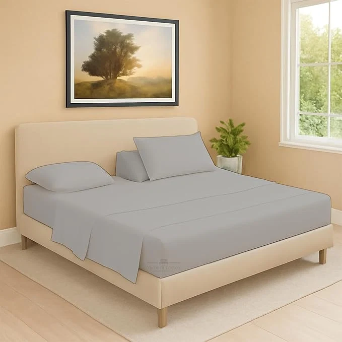 Exclusive Split Head Flex 2 Qty Fitted Sheet for Adjustable Bed Cal King 39 quot Split Down from Top Egyptian Cotton 600 Thread Count 18 quot Deep Pocket Super Soft Wrinkle Light Grey Excellent