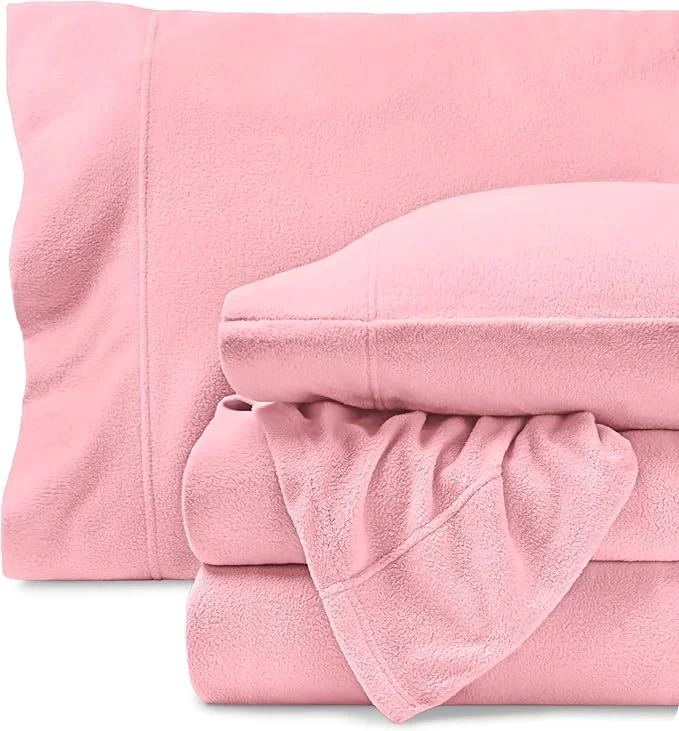 Comfortable Bare Home Super Soft Fleece Sheet Set – King Size – Extra Plush Polar Fleece No-Pilling Bed Sheets – All Season Cozy Warmth King Light Pink Organic