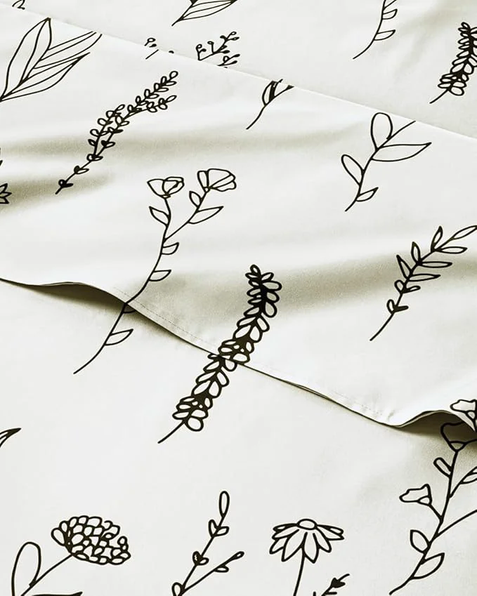 Original Floral Sheets – Black amp White Floral Bed Sheet Set – 1 Flat 1 Fitted amp 2 Pillowcases w Deep Pockets – Wrinkle amp Fade – Boho Botanical Bedding – Ultra-Soft Breathable amp Cooling – King Size Set Eco-Friendly