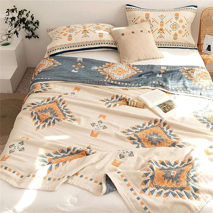 Refined MSGKV Spring Blankets Cotton Throw Blanket 60 39 39 x 80 39 39 Muslin Blanket for Couch Bed Chair Soft Bed Cotton Quilted Boho Quilts Blankets Gifts for Women Outstanding
