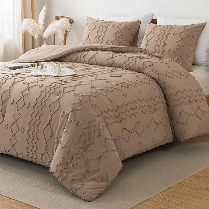 Unique Andency Taupe Tufted Comforter Set Twin 66x90Inch 2 Pieces 1 Boho Comforter 1 Pillowcase Textured Farmhouse Soft Microfiber Down Geometric Bedding Set Excellent