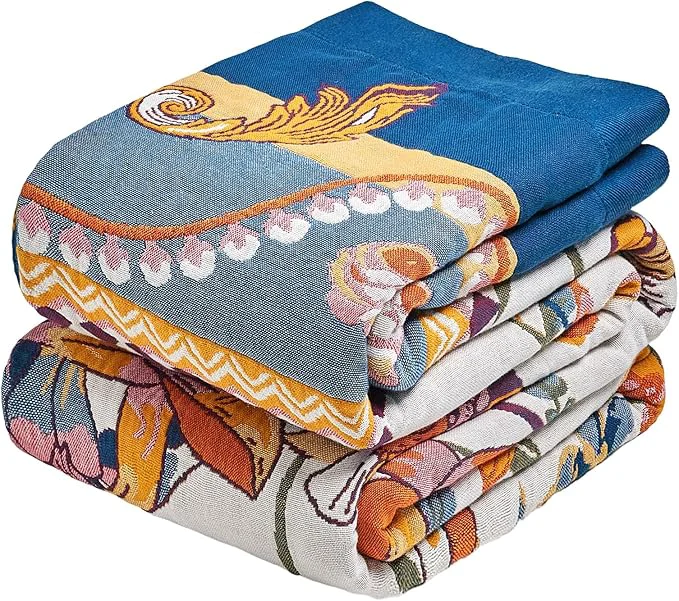 Reusable MSGKV Boho Throw Blanket 90 quot x90 quot Bed Floral Cotton Blanket Spring Breathable Lightweight Queen Blankets All Seasons Home Decor Muslin Premium Material