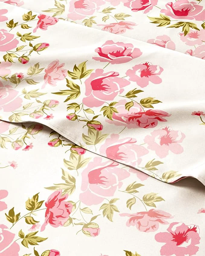 Verified Floral Sheets – Pink Floral Bed Sheet Set – 1 Flat 1 Fitted amp 2 Pillowcases w Deep Pockets – Comfy Wrinkle amp Fade – Boho Botanical Bedding – Ultra-Soft Breathable amp Cooling – King Size Set Easy-to-Use