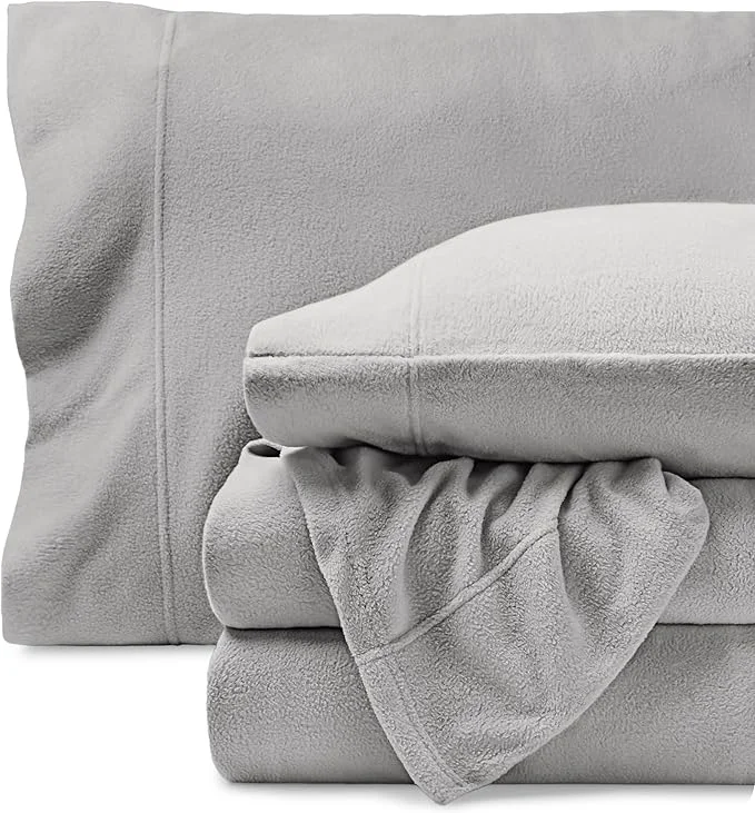 Optimized Bare Home Super Soft Fleece Sheet Set – Full Size – Extra Plush Polar Fleece No-Pilling Bed Sheets – All Season Cozy Warmth Full Light Grey High-End