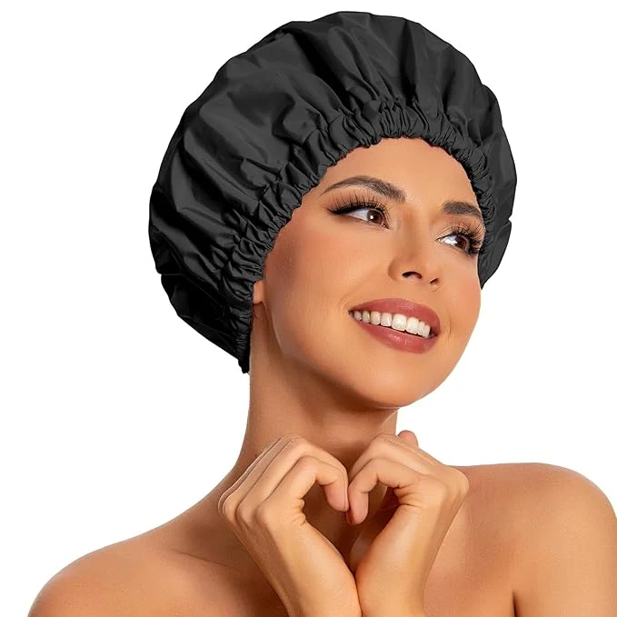 Breathable Reusable Shower Cap for Women Large Waterproof Shower Bonnet Washable Elastic Verified