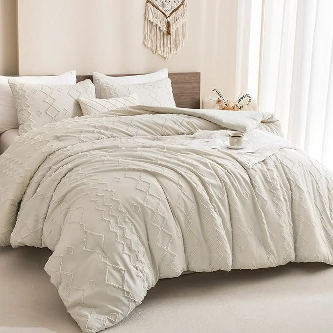Powerful Andency Beige Comforter Set California King 3 Pieces Boho Textured Farmhouse Bedding Comforters Set Tufted Bed Set 104x96Inch 2 Pillowcases Soft