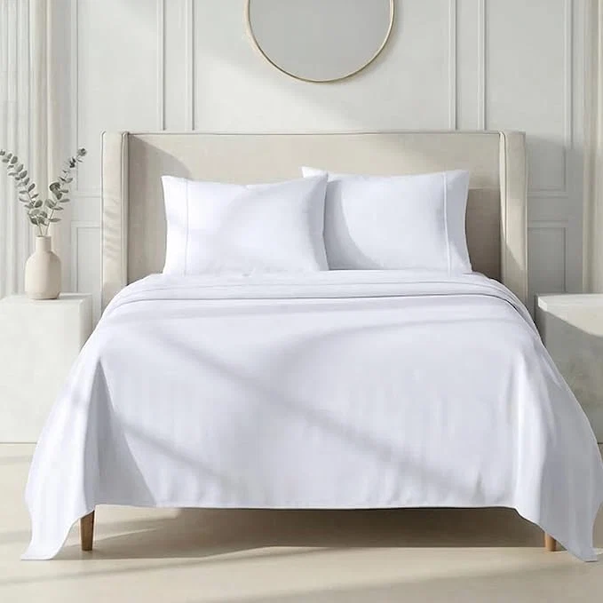 Original California Design Den White Queen Sheet Set Deep Pocket – 1000 Thread Count Sateen Thick and Natural Cotton Bedsheets Durable Bedding Set – White Modern