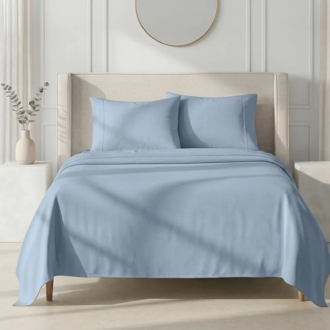 Clean California Design Den Thick and Natural Cotton Sheets for Queen Size Bed Set – 1000 Thread Count Sateen Deep Pocket Queen Bed Sheets Durable Bedding Set – Blue Effective