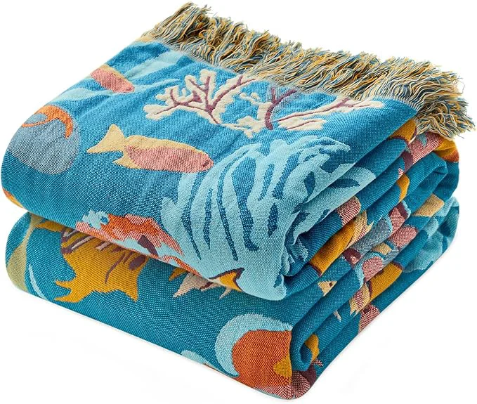 Fast MSGKV Throw Blanket for Bed Cotton Cute Ocean Animals Twin Size Couch Blanket 60 quot x80 quot Muslin Spring Breathable All Seasons Lightweight Farmhouse Home Decor Optimized