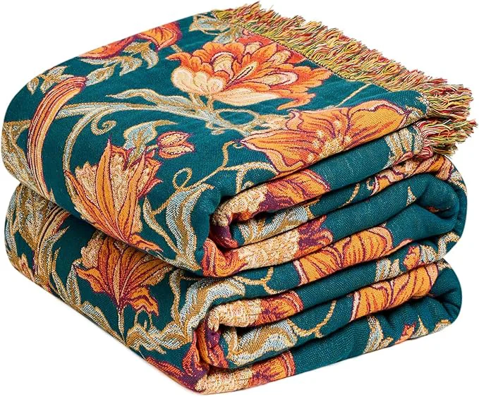 Classic MSGKV Boho Throw Blanket for Bed Twin Size Cotton Floral Bird Blanket 60 quot x80 quot Sofa Couch Blankets Muslin Spring Breathable Lightweight Farmhouse Blankets Boho Home Decor All Seasons Exclusive