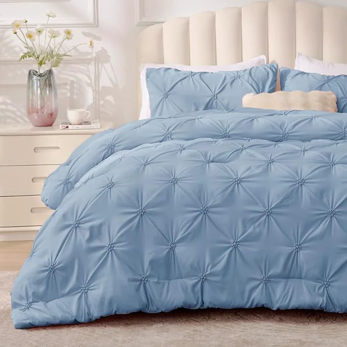 Carefully Designed BEDELITE Cornflower Blue Twin Comforter Set – 2 Peices Boho Pintuck Bedding Comforter Sets Lightweight Soft amp Warm Twin Bedding Sets with 1 Pillowcase for All Season Breathable