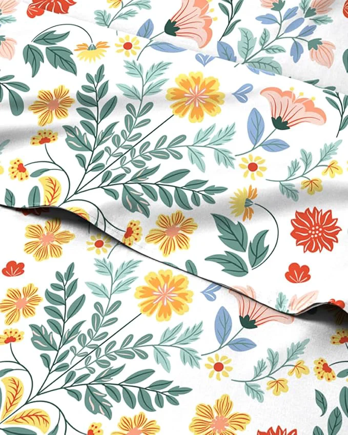 Natural Floral Sheets – Flower Print Bed Sheet Set – 1 Flat 1 Fitted amp 1 Pillowcase w Deep Pockets – Comfy Cozy Wrinkle amp Fade – Boho Botanical Bedding – Soft Breathable amp Cooling – Twin Size Set Easy-to-Use