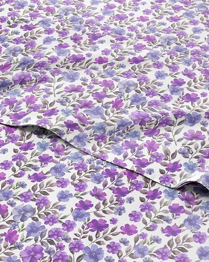 Versatile Floral Sheets – Purple Floral Bed Sheet Set – 1 Flat 1 Fitted amp 1 Pillowcase w Deep Pockets – Comfy Wrinkle amp Fade Boho Botanical Bedding – Ultra-Soft Breathable and Cooling – Twin Size New Durable