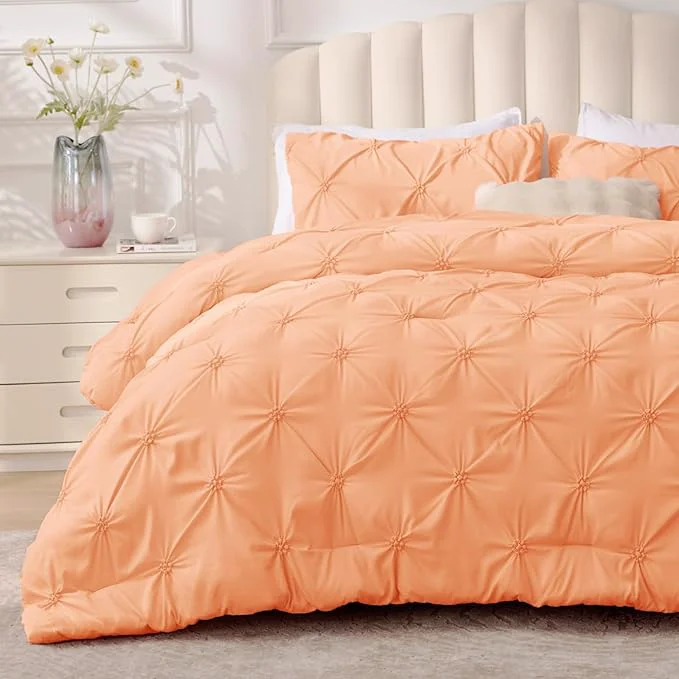 Elite BEDELITE Apricot Twin Comforter Set – 2 Peices Boho Pintuck Bedding Comforter Sets Lightweight Soft amp Warm Twin Bedding Sets with 1 Pillowcase for All Season Flexible