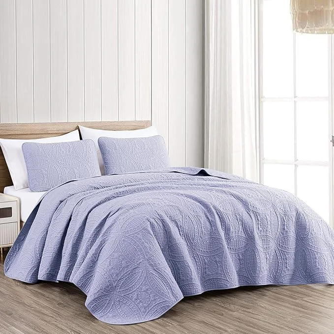 Outstanding Chezmoi Collection Austin 3-Piece Oversized Bedspread Coverlet Set Queen Lavender Oversized Lightweight Fade Resistant