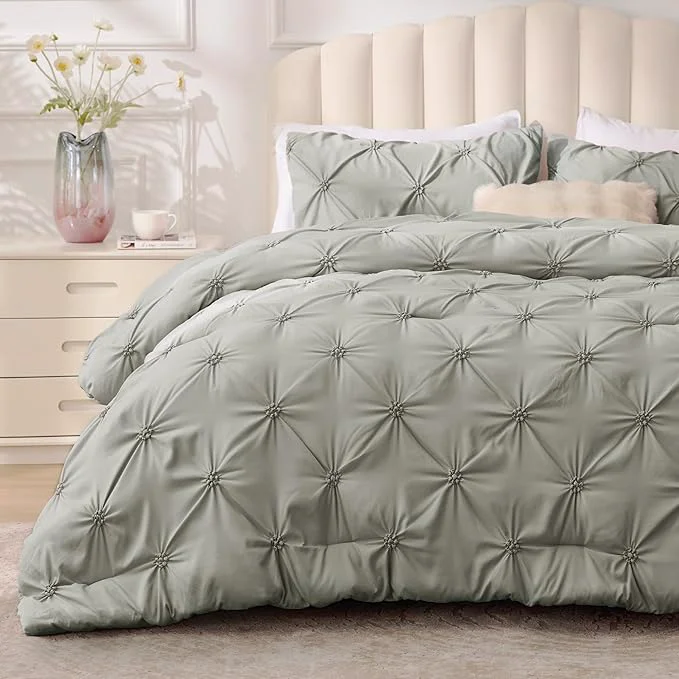 Powerful BEDELITE Grey King Size Comforter Set – 3 Pieces Boho Pintuck Bedding Comforter Sets Lightweight Soft amp Warm King Bedding Set with 2 Pillowcases for All Season Official
