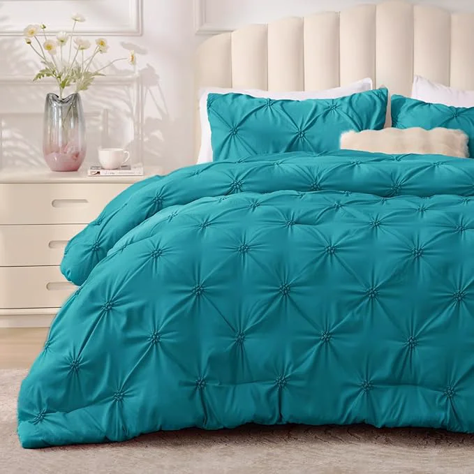 Enhanced BEDELITE Teal Twin Comforter Set – 2 Peices Boho Pintuck Bedding Comforter Sets Lightweight Soft amp Warm Twin Bedding Sets with 1 Pillowcase for All Season Practical