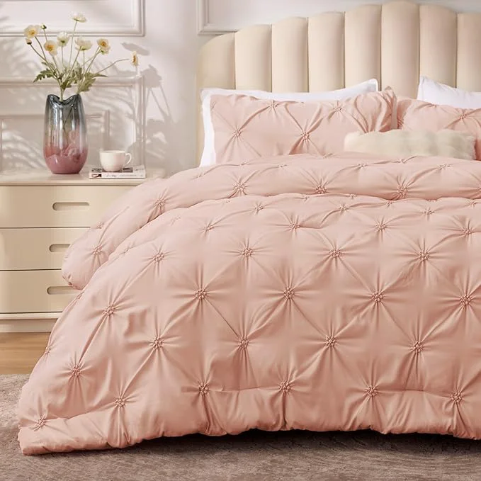 Sustainable BEDELITE Dusty Pink Comforter Set Full – 3 Peices Boho Pintuck Bedding Comforter Sets Lightweight Soft amp Warm Twin Bedding Sets with 2 Pillowcase for All Season Organic