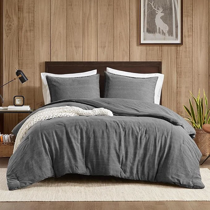 First-Class Woolrich King Comforter Set Cotton Stone Washed Oversized Comforters King Size Bed All Season Down Overfilled King Size Comforter McKenzie King Cal King Grey 3 Piece Breathable