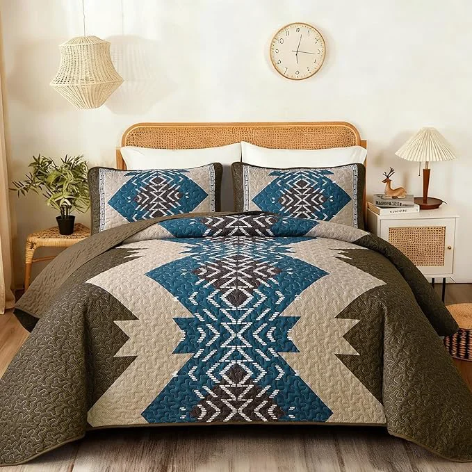 Verified Dintszyayue Brown Boho Quilt Set Queen Aztec Western Quilt Bedspread Set 3 Pieces Texture Bedspread Southwestern Bedding Set Soft Lightweight Coverlet Set for All Season with 2 Pillowcases Exclusive