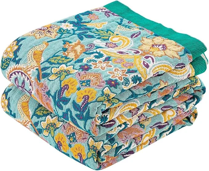 Fine Boho Blanket Throw Quilt Cotton Soft Light Weight Throw Blankets for Summer 80 quot x90 quot Farmhouse Flower Decorative Blankets All Season Rustic Reversible Bohemian Throw Quilt Long-Lasting
