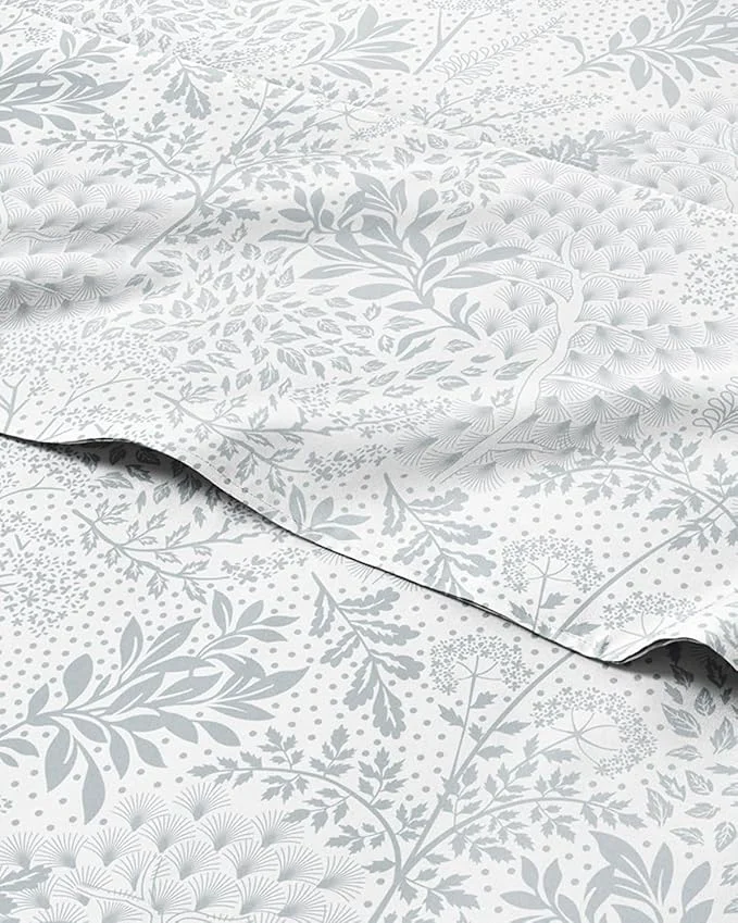 Certified Floral Sheets – Grey Floral Bed Sheet Set – 1 Flat 1 Fitted amp 1 Pillowcase w Deep Pockets – Comfy Wrinkle amp Fade – Boho Botanical Bedding – Ultra-Soft Breathable and Cooling – Twin Size Pure