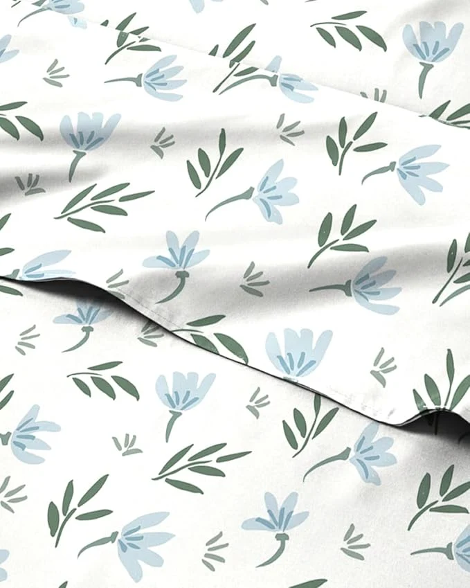 Original Design Floral Sheets – Flower Print Bed Sheet Set – 1 Flat 1 Fitted amp 1 Pillowcase w Deep Pockets – Comfy Cozy Wrinkle amp Fade – Boho Botanical Bedding – Soft Breathable amp Cooling – Twin Size Set Organic