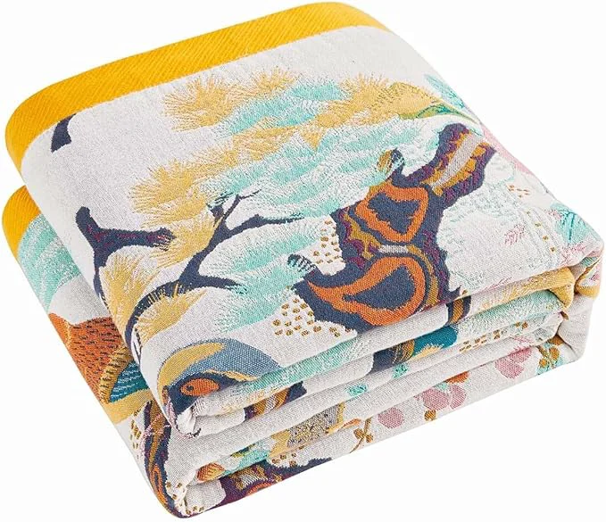 Contemporary Fall Throw Blanket for Couch Yellow Boho Decorative Throw Blanket Cotton Muslin Breathable Woven Farmhouse Blankets Quilt 80 quot x90 quot Reversible Lightweight Blankets Bohemian Throw Quilt High-Grade