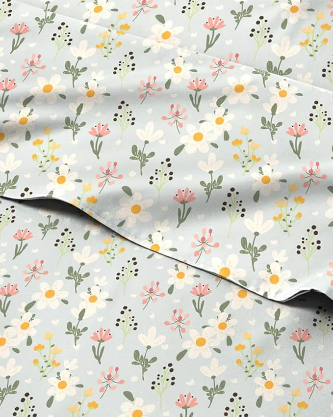 Premium Floral Sheets – Flower Print Bed Sheet Set – 1 Flat 1 Fitted amp 2 Pillowcases w Deep Pockets – Comfy Cozy Wrinkle amp Fade – Boho Botanical Bedding – Soft Breathable amp Cooling – King Size Set Fine Crafted