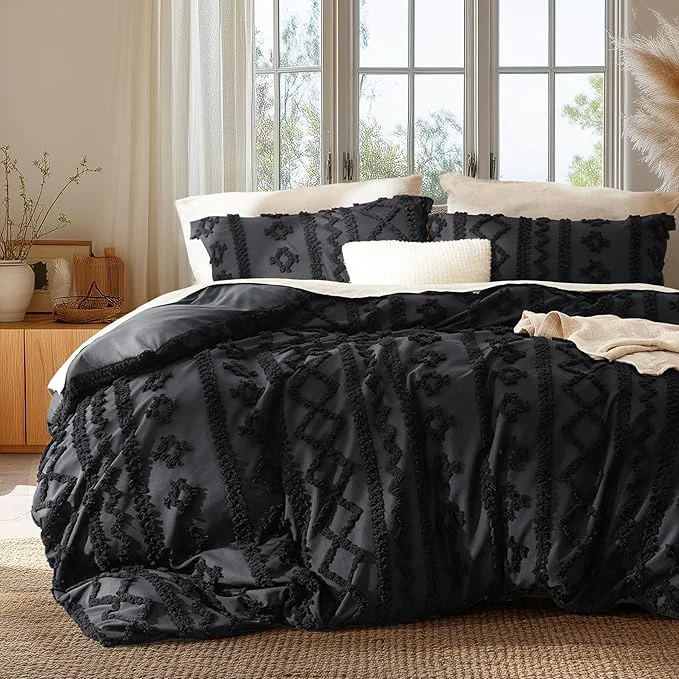 Pure Bedsure Boho Duvet Cover King Size Soft amp Comfortable Elegant Design Boho Bedding for Decoration Machine Washable Comforter Cover for All Seasons Includes 1 Duvet Cover amp 2 Pillow Shams Black Long-Lasting