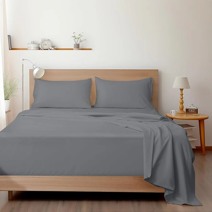 Sustainable SPRINGSPIRIT Twin XL Sheet Sets 4 Piece Bed Sheets Set Deep Pockets Super Soft Twin XL Sheets Breathable Bedding Sheets Grey Sophisticated
